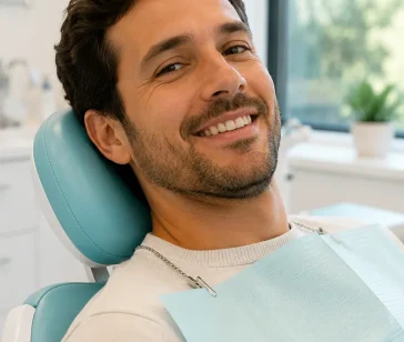 Paciente tranquilo y sin dolor en silla dental durante tratamiento de endodoncia en Medellín