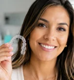 Paciente-sosteniendo-alineador-transparente-Invisalign-Medellin